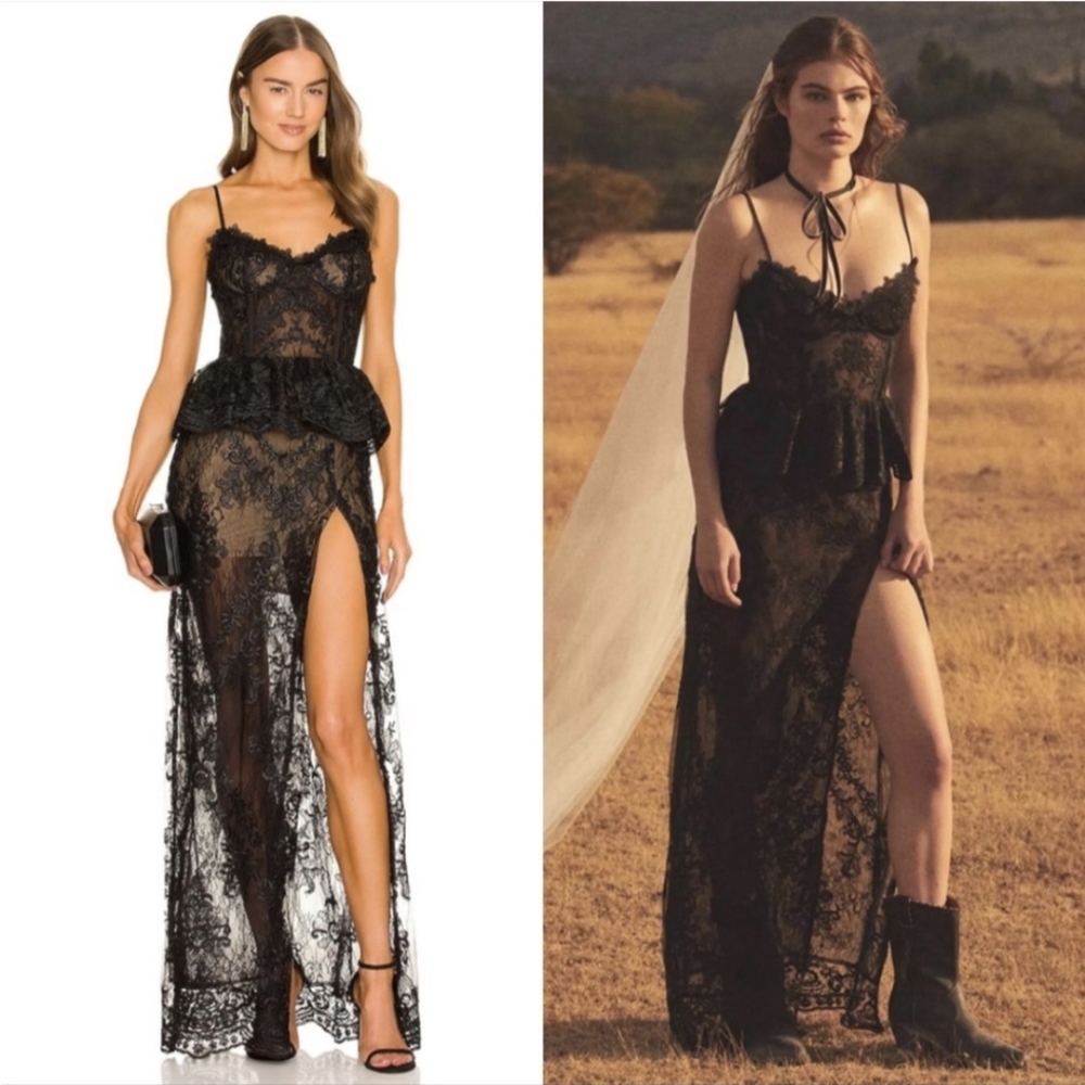 V. Chapman Black Ophilia Lace Corsetry Bodice Dress Size 0